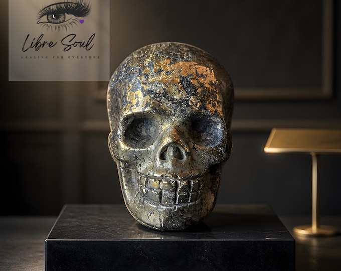 Natural Pyrite Carved Skull: 2.5" Protection Crystal