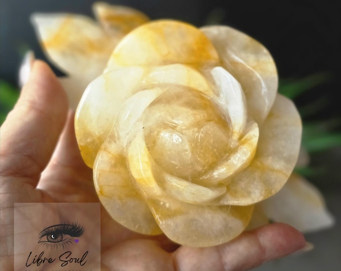 Natural Golden Healer Crystal Quartz Rose~ 5.25" Golden Healer Rose| Rose Crystal Carving| Gift idea