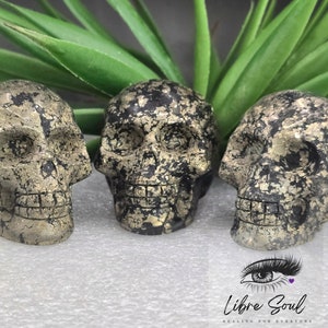 Natural Pyrite Carved Skull: 2.25&quot; Protection Crystal