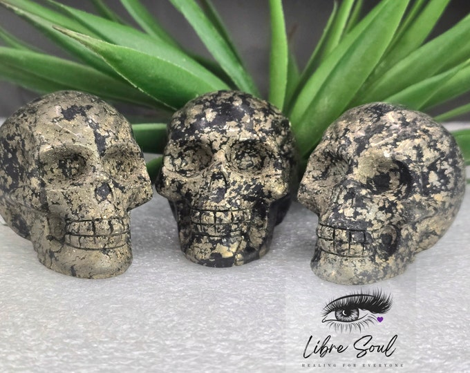 Natural 2.25" Pyrite  Carved Skulls |Protection| Pyrite Crystal Carved Skull