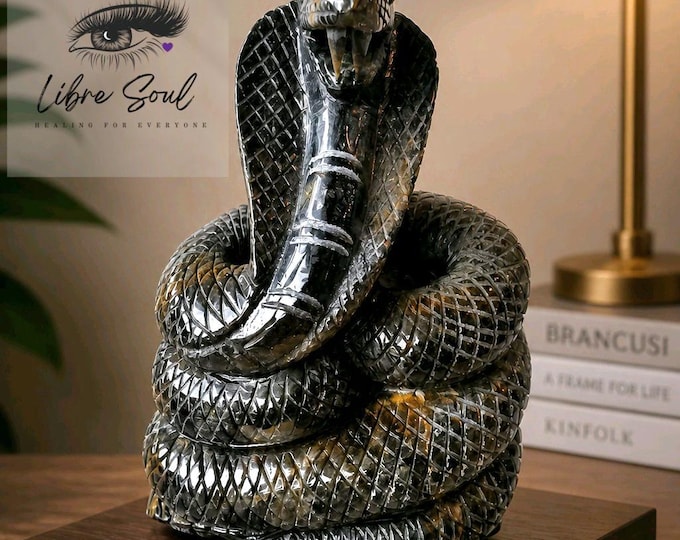 6.5" Tiger Eye Cobra Carving: Crystal Cobra Figurine
