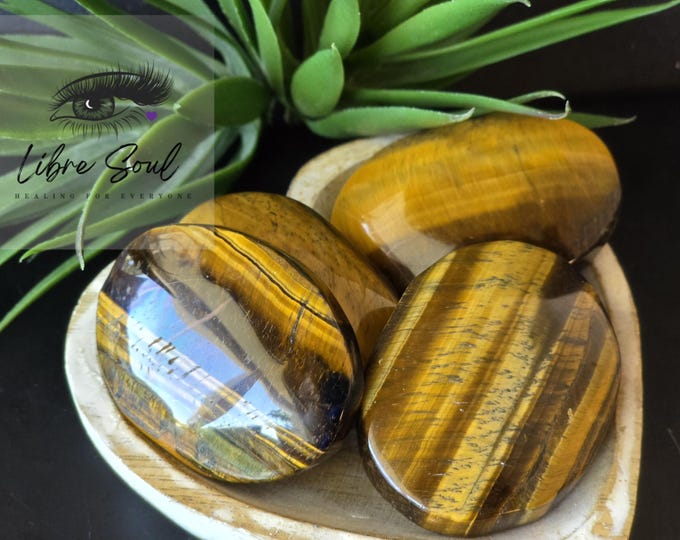 Natural Tiger Eye Palm Stone ~ Flashy~ Pochette Included~ Healing Palm Stone| Protection