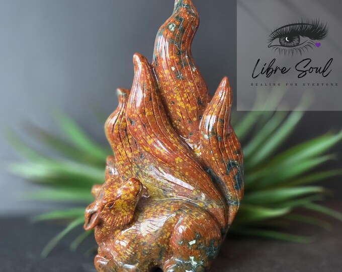 6" Orbicular Ocean Jasper Fox with Nine Tails Figurine |