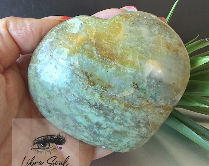 Natural Chrysocolla & Copper Silica  Heart| Chrysocolla from Pakistan| w/ Stand| 3.25" Crystal Heart