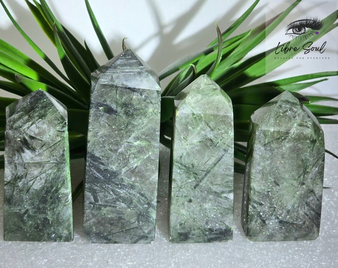 Natural Green Rutile Quartz Crystal Points~ Towers