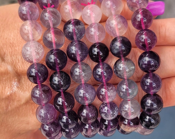10mm  Genuine Purple Fluorite Stretch Bracelet| Mental Order and Clarity