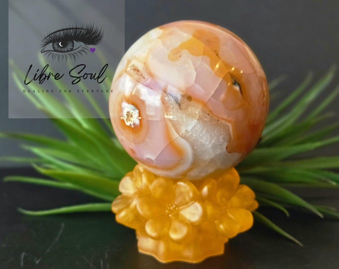 Unique Carnelian Agate Quartz Sphere - Druzy~ 73mm| over 1lb