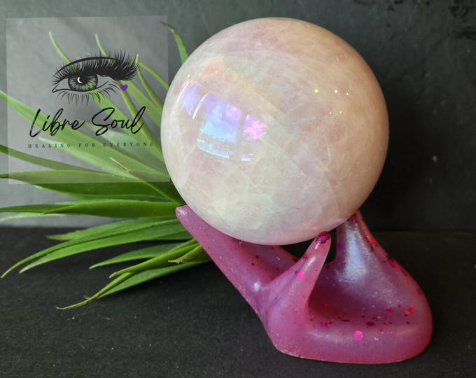 Rose Aura Quartz Crystal Sphere (68mm) with Stand