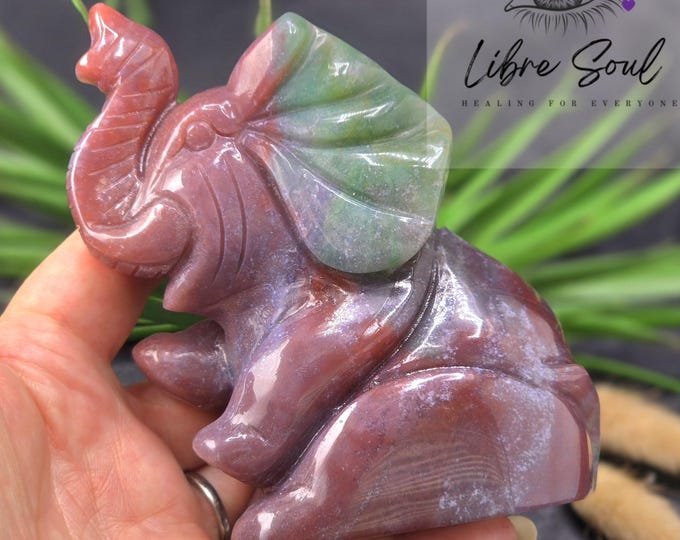 Natural Ocean Jasper Elephant Crystal Carving| 4" and Darling