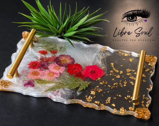 Handmade  Dried Floral  Resin Tray | Gold Flecks Tray| 1 of a Kind!