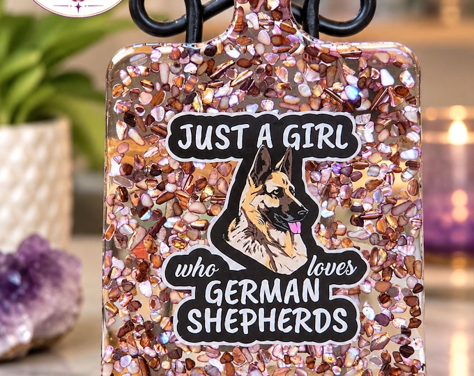 Just A Girl who Loves German Shepherd|  13" Resin Poured Cutting Board w mother of pearl    |Handmade | Decorative|