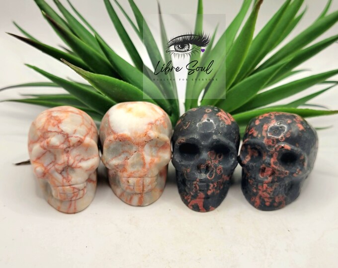 Natural 2" Red Vein Jasper or Garnet Crystal Carved Skulls
