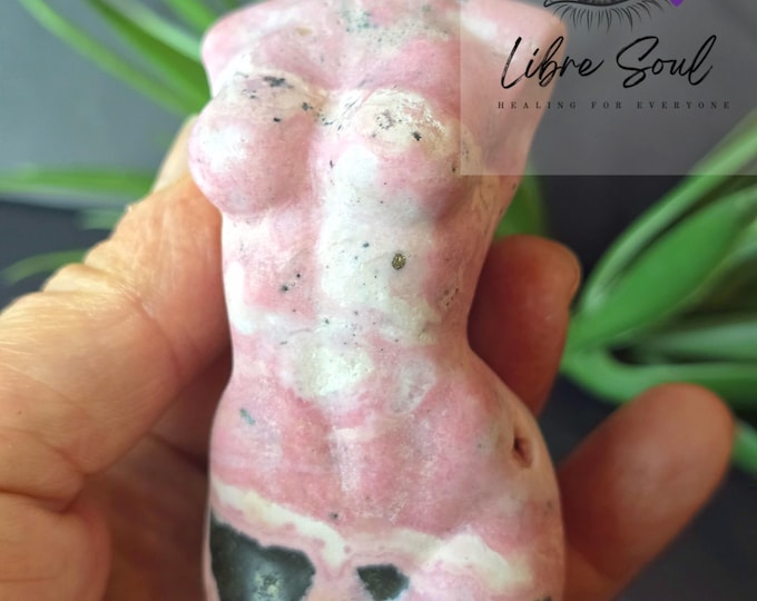 Peruvian Rhodochrosite Crystal Goddess: 3.25" Carved Statue| Druzy| Pyrite