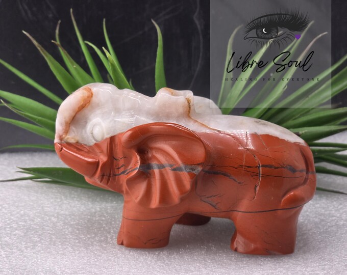 Natural Red Jasper 4.5" Elephant Carved Crystal | Gift Idea| Good Fortune Good Luck| Free Gift services