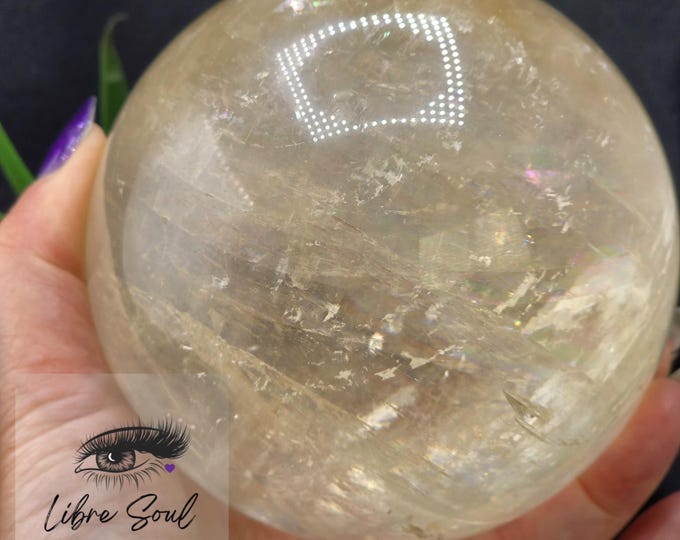 Natural 4"  Lemon Calcite 80mm Crystal Rainbow Sphere  1366 kilograms 3lbs| Rainbows!!!