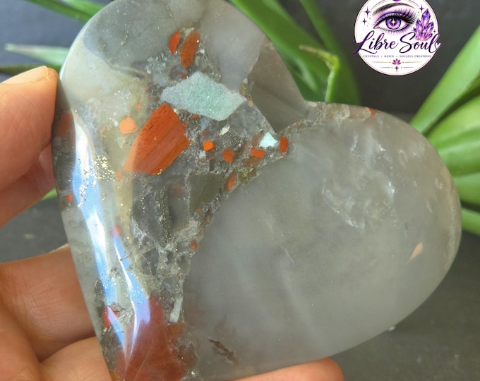 Natural African Blood Jasper Heart | Crystal Heart|  3"| stand included
