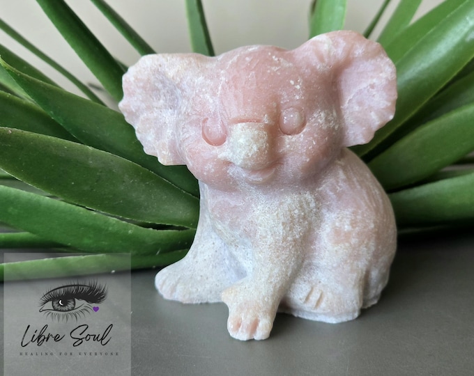 Natural Baby Koala Crystal Carving| Super Cute 2." Tall| strawberry Quartz, Pink Opal, Opalite, Rose Quartz and Green Strawberry Quartz