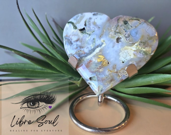 Natural  3" Ocean Jasper w/ Stand|   Druzy Sea Jasper Heart| Free Gift Services