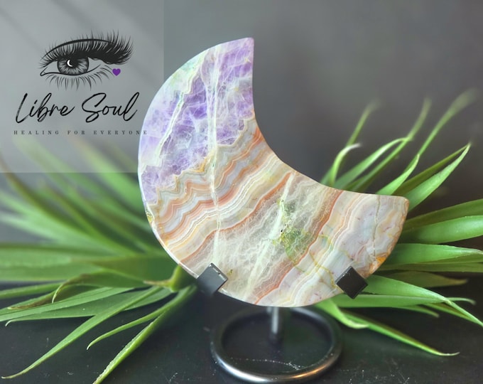 Natural 3.5" Dyed  Amethyst Agate TealMoon w/ Stand/ Super Cute New Edition!!
