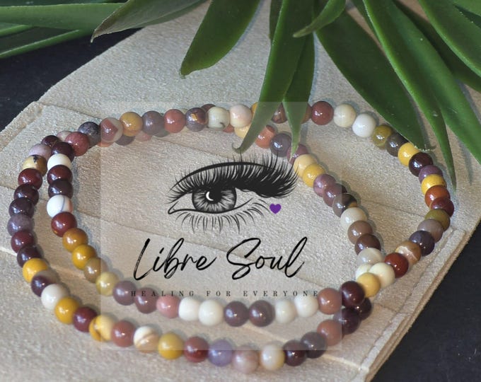 A Pair of 4mm Mookaite Jasper Beaded Bracelet~ Natural Mookaite| Yummy Earthy colors with Pouchette