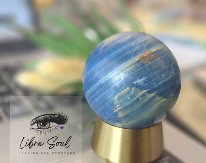 Natural Blue Onyx Sphere/ Blue Lumerian Aquatine Calcite 48mm| Blue Onyx Orbit