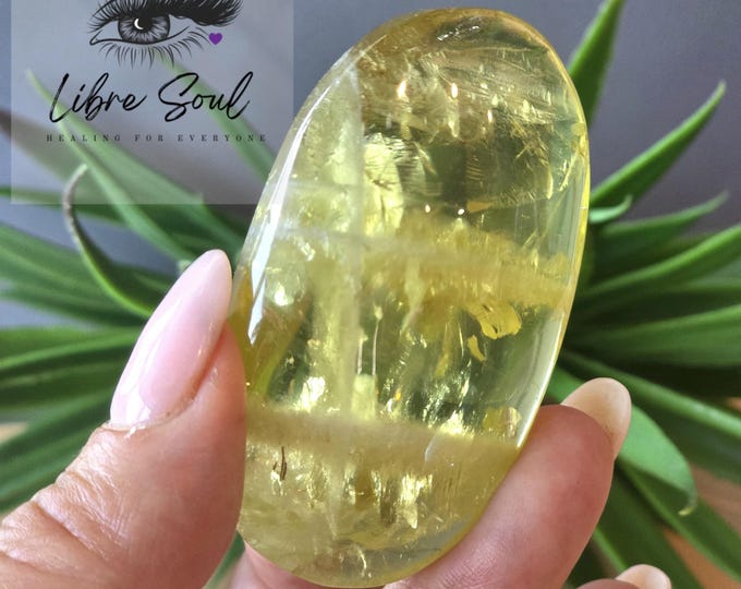 Natural Citrine Crystal Quartz Palm Stone with Rainbows| 60mm| Self Love| Prosperity| Abundance |Good Luck
