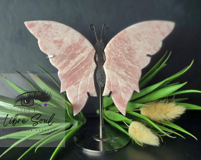Natural Pink Opal  Butterfly Wings Carved Crystal ~ w/ stand