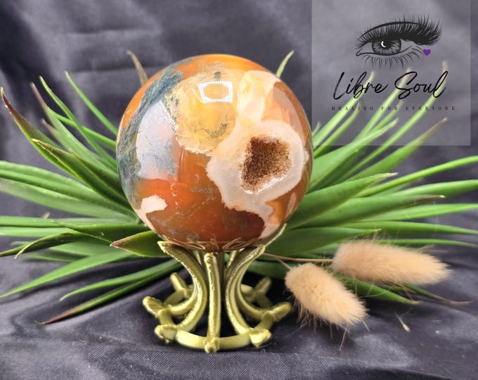Natural Red Moss Agate Crystal Sphere with Druzy~ Unique!