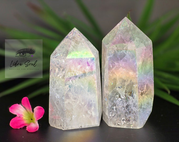 Aura Crystal  ~Angel Aura Crackle Quartz Crystal Towers| Rainbow Aura Crackle Quartz|