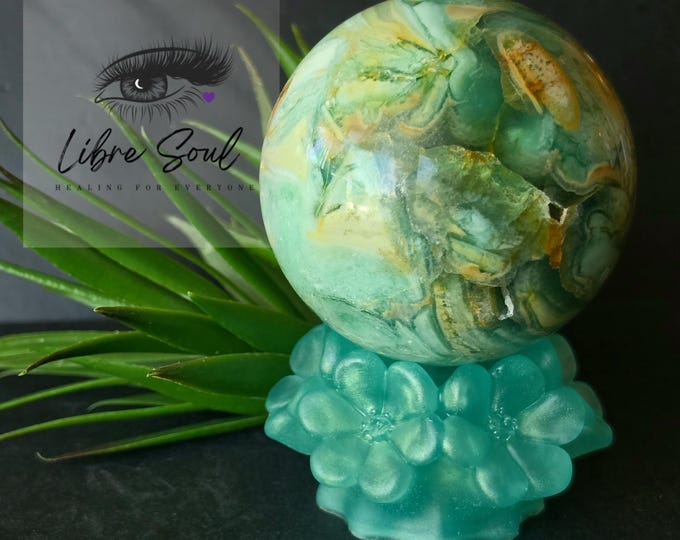 Natural Brecciated Green Fluorite Crystal Druzy Sphere| Fluorite Brecciated Sphere| Stand Included