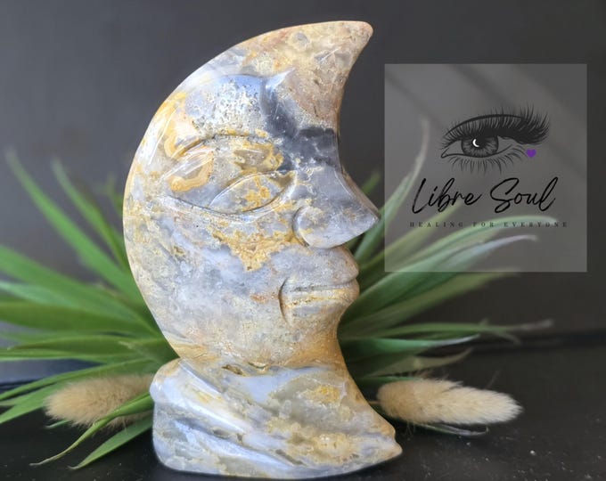 Natural 5" Crazy Lace Agate Moon face  Crystal Carving~ Great Value !!!