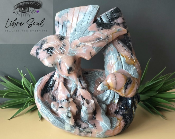 Natural Pink Opal Bird Family and Chicks Crystal Hand Carving ~Crystal Birds ~ 1 of a Kind Natural Beauty!