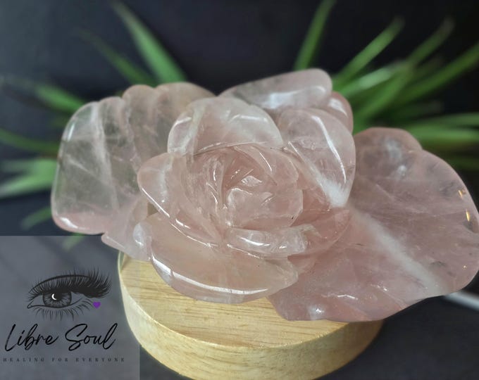 Natural 6" Rose Quartz Rose Carved Rose with Light~ Self Love~ Gift Service| Mother's Day| Engagement|