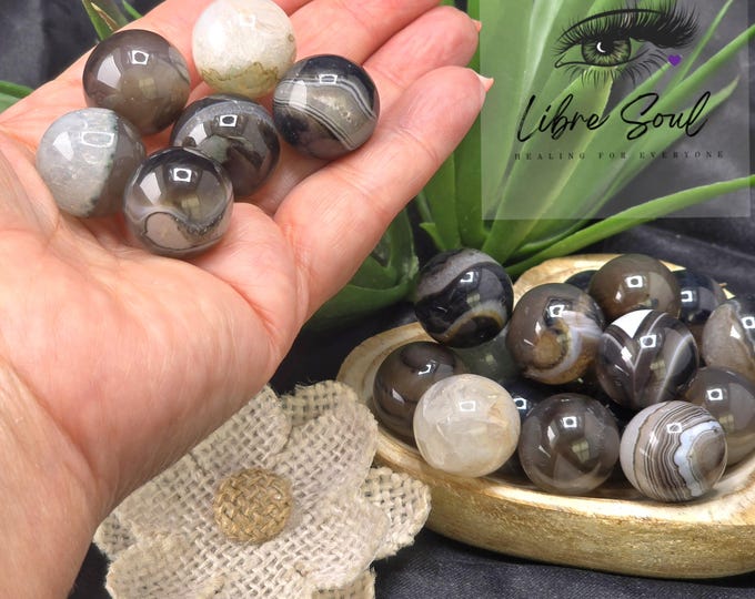set of 5 Black Agate Set of (5)  16-18mm Crystal Sphere Set of 5