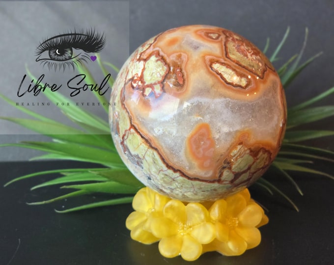 Natural Money Agate Crystal Sphere 83mm|Large Orbit