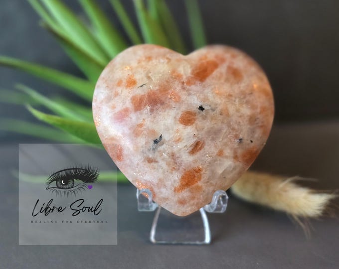 Natural Golden Sunstone Crystal Heart: 65mm Puffy Stone