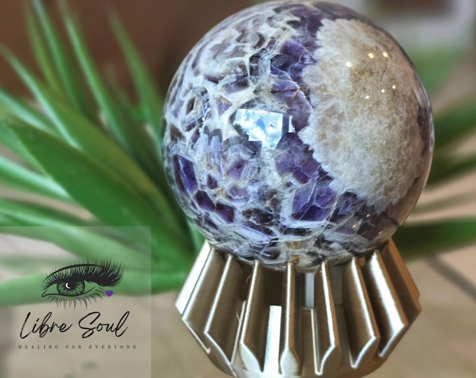 Natural 62mm  Dreamy Amethyst Crystal Sphere ~2.5" Chevron Amethyst Crystal Orbit| Unique Flower Amethyst Orbit Sphere Beautiful!