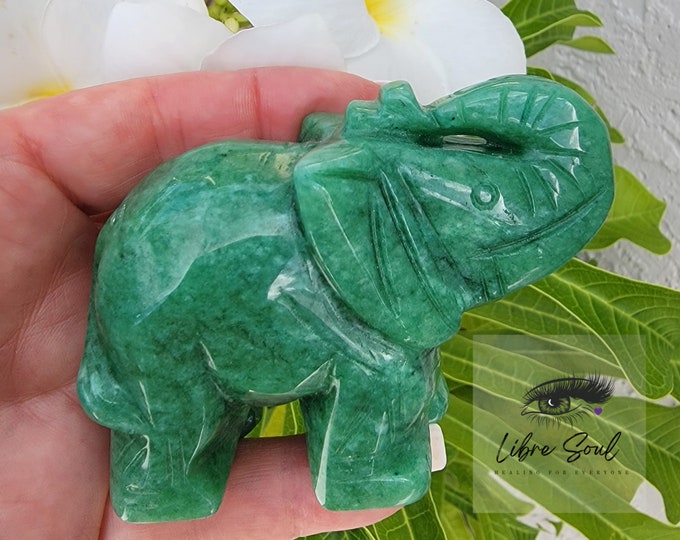 Natural  Carved 3" Aventurine Crystal Elephant~ Good Luck