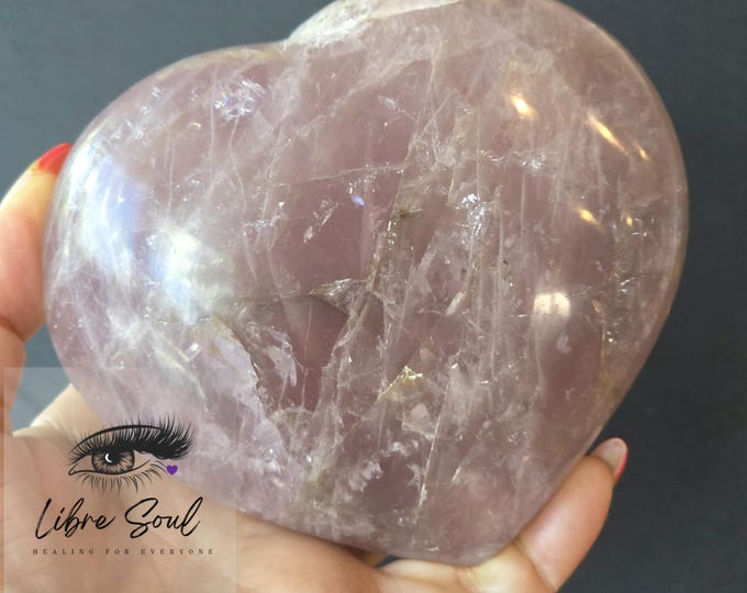 Natural Lavender Rose Quartz Crystal Heart~ 4.25" | 110mm ~ with Stand / Rainbows Galore