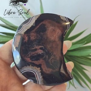 Black Sardonyx Crystal Moon: Banded Luna with Stand (2.75&quot;)