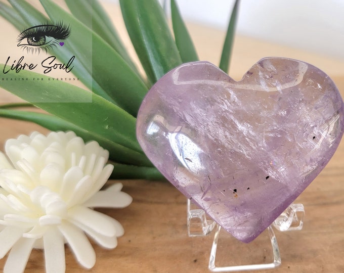 Natural Amethyst Crystal Quartz Heart w/stand