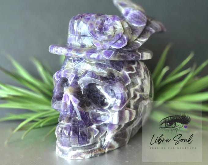 Natural Dreamy Amethyst Top Hat Lady Skull Crystal Carving~ Hand Carved~ 1.87kg/4.02lbs~Show Stopper!!