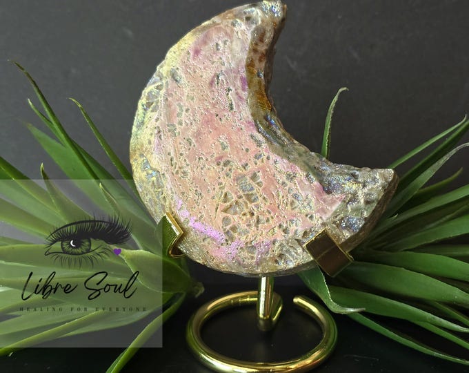 Aura Sphalerite Crescent Moon Crystal with Stand