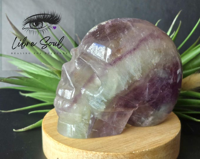 Natural Rainbow Fluorite Crystal Carved Skull ~Lamp Included \ 3.75"