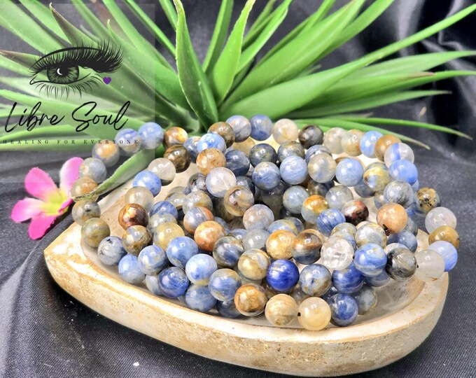 Natural Blue Kyanite 8mm Beaded Crystal Bracelet ~ Golden Healer in Blue Kyanite Beaded Bracelet~ Stunning~ Energy <3