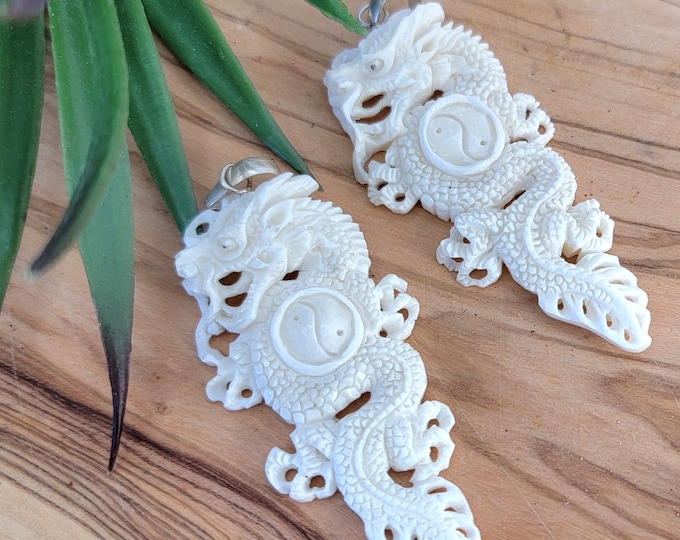 Natural Bone Carved Dragon Pendant