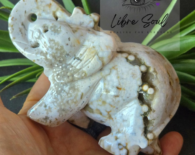 Orbicular Ocean Jasper Elephant Figurine | Elephant  Crystal| Good Fortune