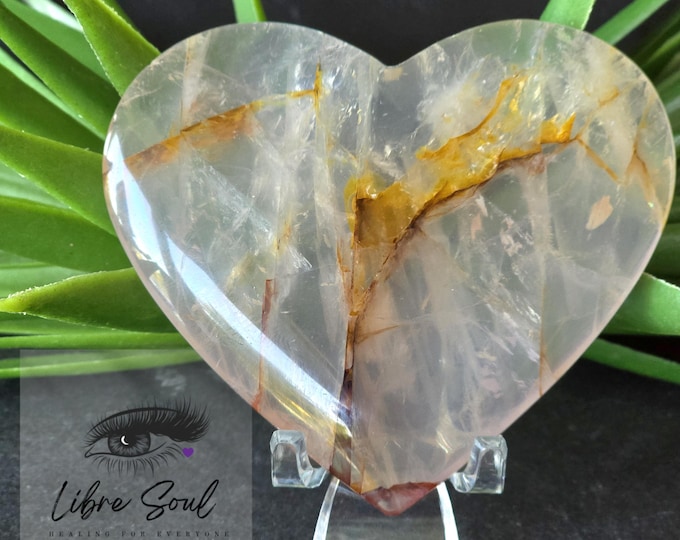 Natural Golden Healer Crystal Heart w/ A+++ Quality 75mm 3"