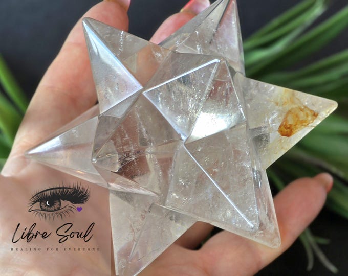 Natural Clear Quartz 12pt Merkabah  3 1/4" with Hematoid| Fire Quartz  | Clear Quartz Manifestation Crystal\GORGEOUS QUALITY!