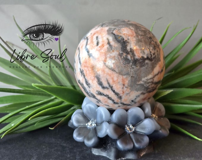 Natural Pink Zebra Jasper 60mm Crystal Sphere with Stand| Pink Zebra Jasper Orbit
